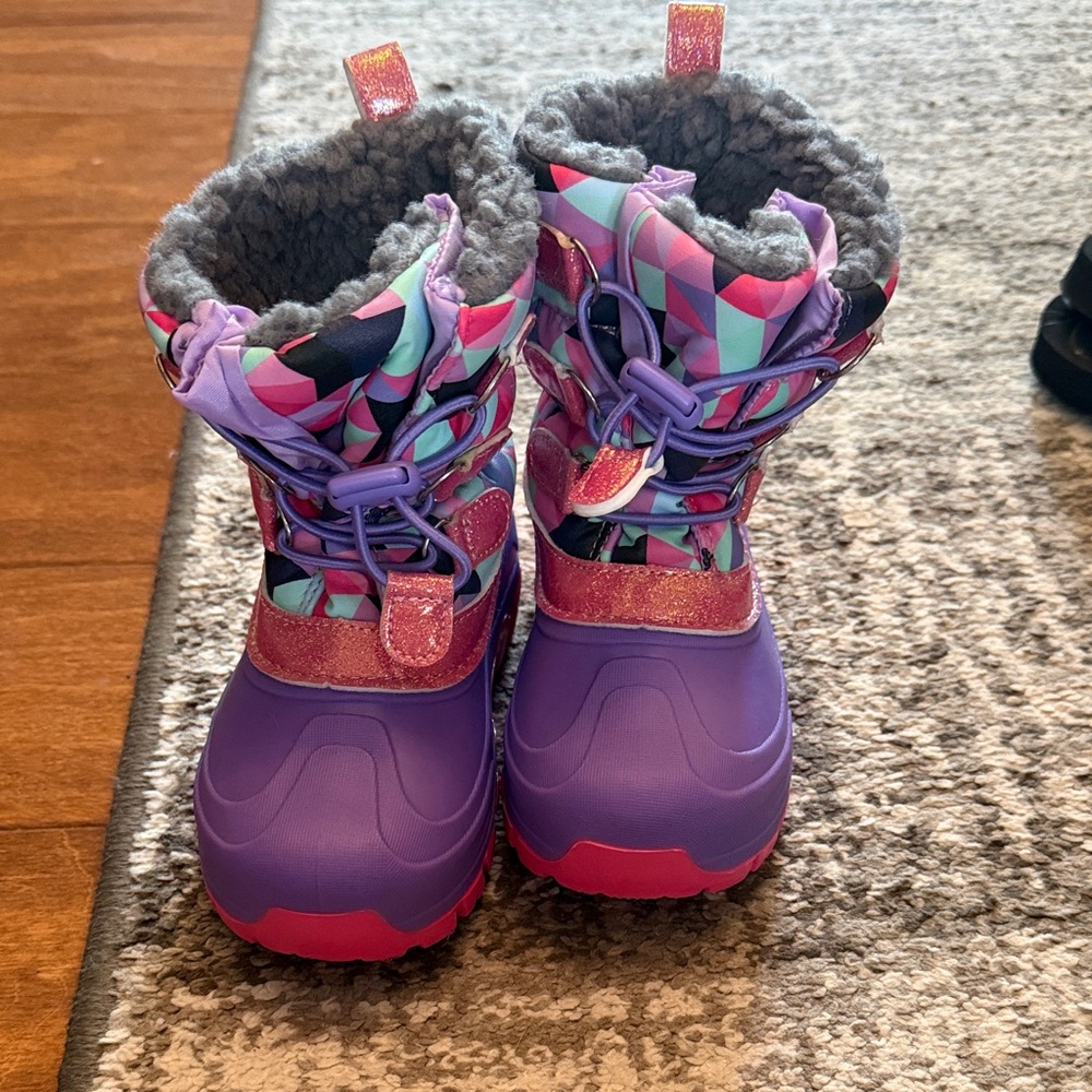 Kids Purple & Pink Geometric Winter Snow Boots - Cozy Lined Rain & Snow Boots